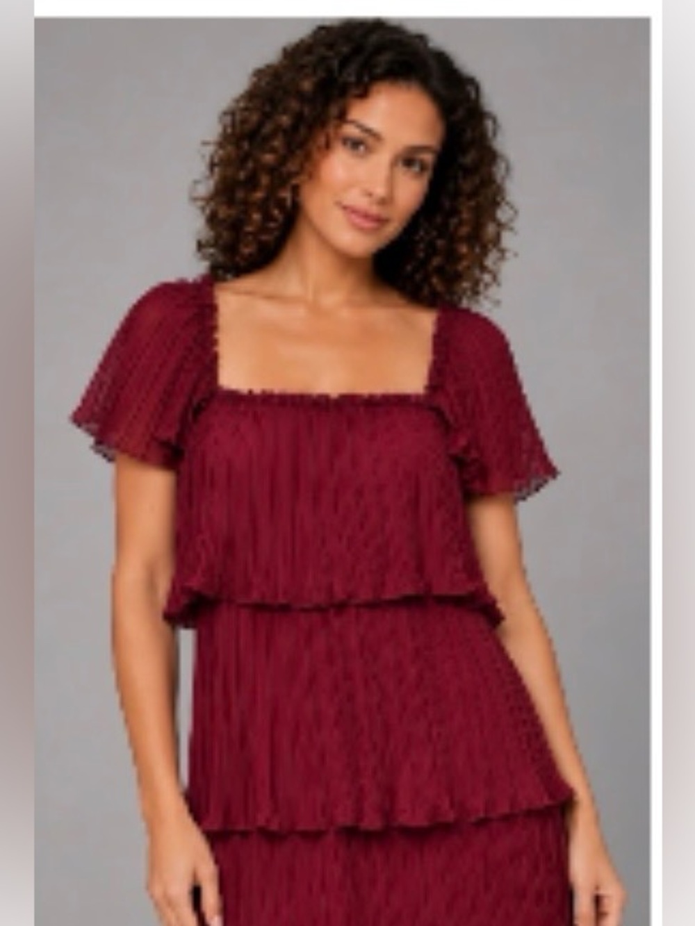 NWT Size 12 DKNY Maroon Pleated Tiered Chiffon Dress
